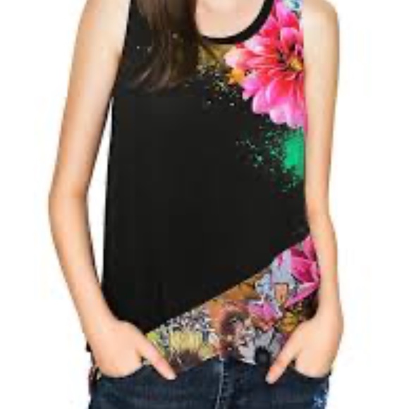 Desigual Women's Size M Black Floral Tank Top NEW - Picture 1 of 11